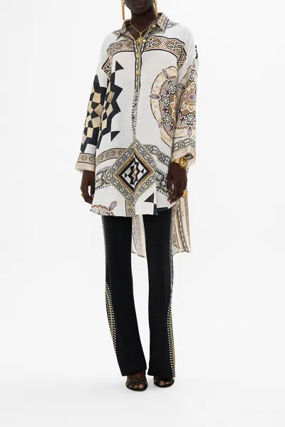 Camilla Relaxed High Low Shirt Dress Tile Style In White