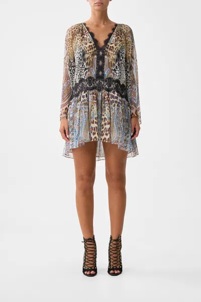 Camilla Relaxed Short Dress With Dropped Waist Istanbul Animalia In Multi