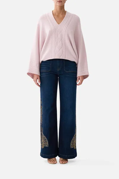 Camilla Relaxed V Neck Knit Top Chamber Of Blooms In Pink
