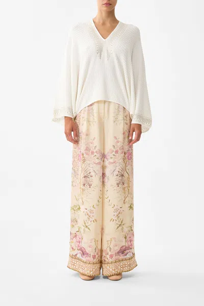 Camilla Relaxed V Neck Knit Top The Hum Of The Alhambra In Neutral