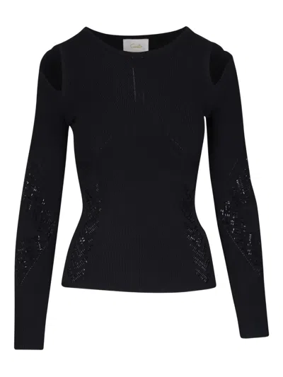 Camilla Ribbed Long-sleeve Top In Black