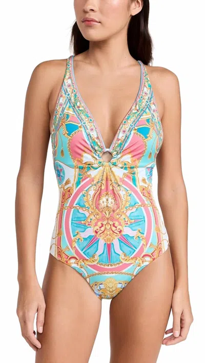 Camilla Ring Detail Plunge One Piece In Sail Away With Me In Multi