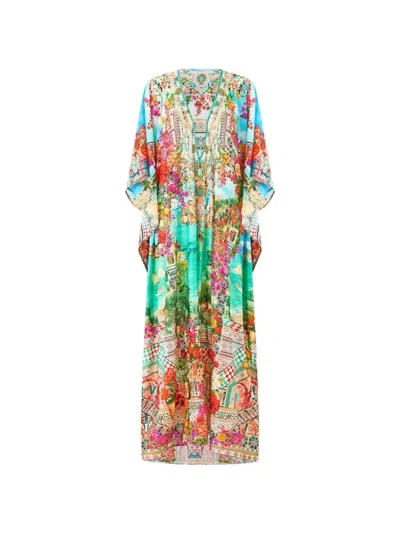 Camilla Ring-detail V-neck Kaftan In Multi