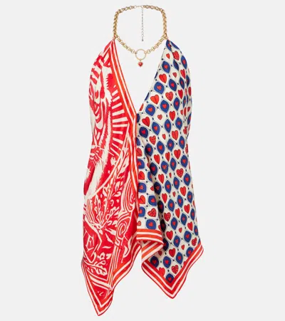 Camilla Rinse & Roar Embellished Printed Silk Top In Red