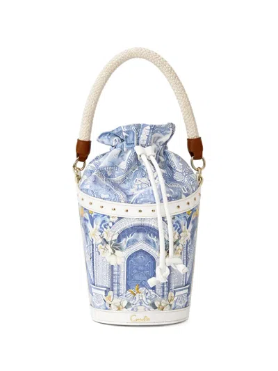 Camilla Rope Handle Floral Print Bucket Bag In Blue