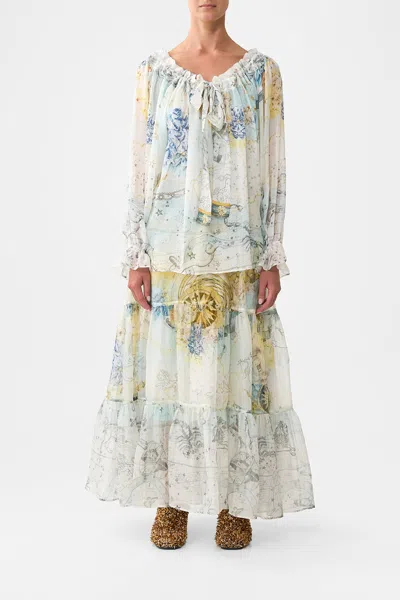 Camilla Round Neck Gathered Blouse My Lucky Stars In Multi