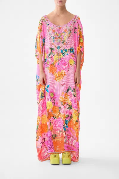 Camilla Round Neck Kaftan Illustration Nation In Pink