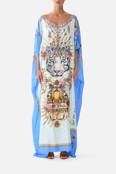 Camilla Round Neck Kaftan Verses In Vintage In Blue