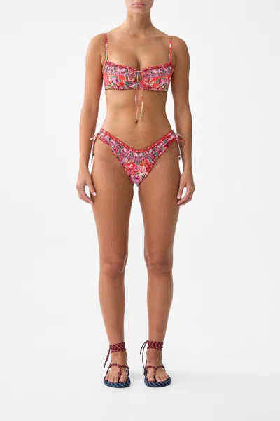 Camilla Ruched Cup Underwire Bikini Top With Front Tie Heirloom Empire In Pink