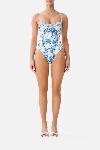 Camilla Ruched Cup Underwire One Piece The Porcelain Parlour In Blue
