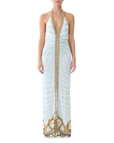 Camilla Ruched Front Halter Dress Spirit Of Stripes In Blue