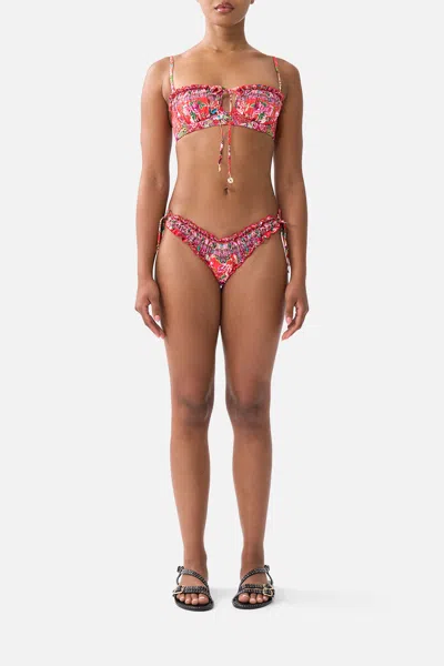 Camilla Ruched Skimpy Bikini Bottom With Tie Sides Heirloom Empire In Red
