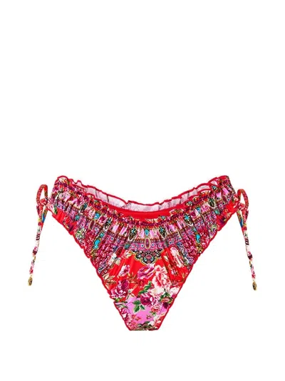Camilla Ruched Skimpy Tie-detail Bikini Bottom In Red