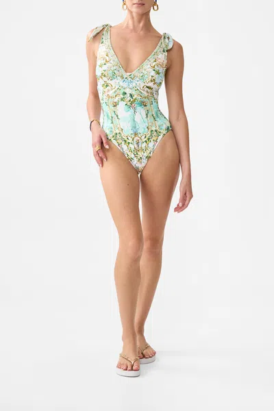 Camilla Ruched Tri - Tie Shoulder One Piece Venus On A Vespa In Blue