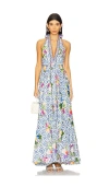 Camilla Ruffle Hem Halter Dress In Blue