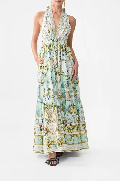 Camilla Ruffle Hem Halter Dress Venus On A Vespa In Green