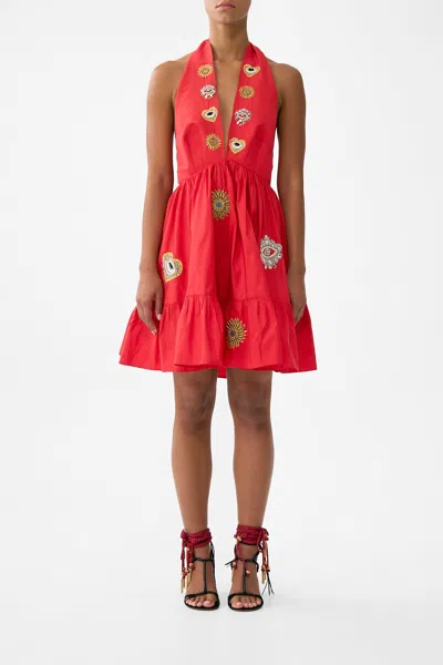 Camilla Ruffle Hem Halter Short Dress Nazar Nirvana In Red
