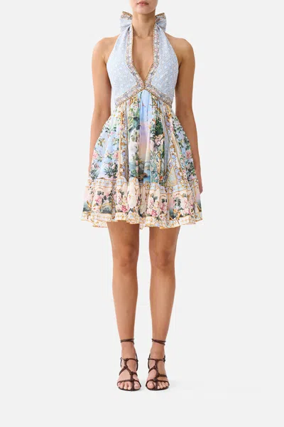 Camilla Ruffle Hem Halter Short Dress Sisi Society In Blue