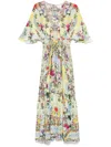 Camilla Waisted Dress With Hem Ruffle Flor Fantastica In Yellow