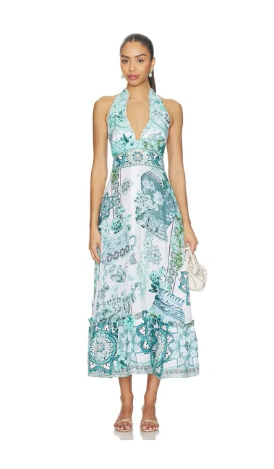 Camilla Ruffle Neck Halter Dress In Blue