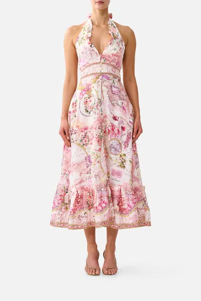 Camilla Ruffle Neck Halter Dress Journal De Voyage In Multi