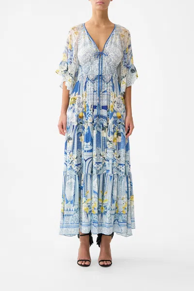 Camilla Ruffle Sleeve Long Dress De Nada Granada In Blue