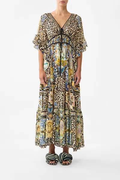 Camilla Ruffle Sleeve Long Dress Sevillian Style In Multi