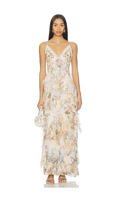 Camilla Lace-trimmed Ruffled Floral-print Silk-chiffon Maxi Dress In Multi