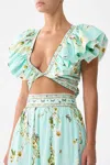 Camilla Ruffle Wrap Top In Floral Freefall In Multi