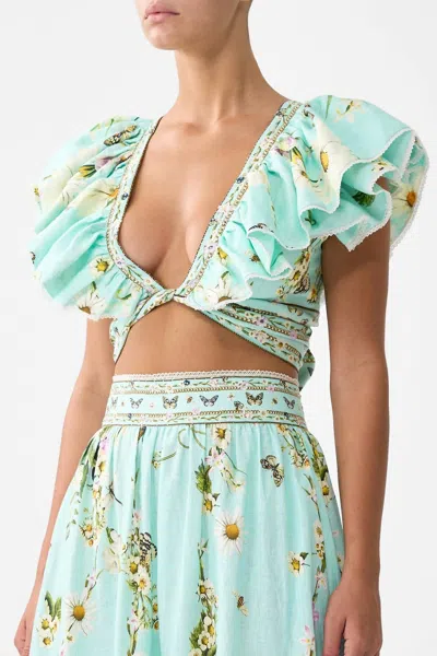 CAMILLA RUFFLE WRAP TOP IN FLORAL FREEFALL
