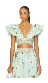 Camilla Ruffle Wrap Top In Floral Freefall In Pink