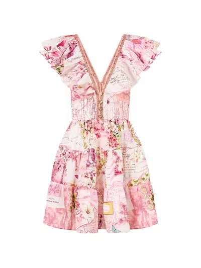 Camilla Ruffled Floral-print Mini Dress In Pink