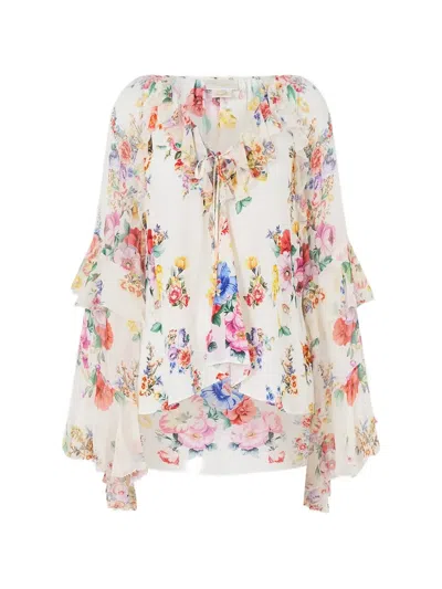 Camilla Ruffled Lace-up Blouse In White
