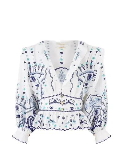 Camilla Ruffled V-neck Blouse In White