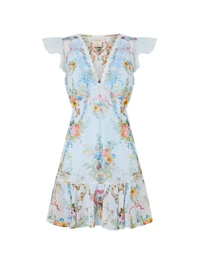 Camilla Ruffled-sleeve Mini Dress In Blue