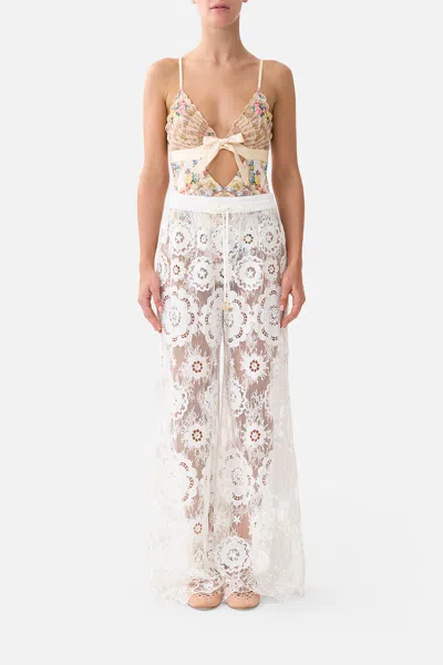 Camilla Scalloped Edge Tri Bodysuit With Bow Front I Left My Heart In Granada In White