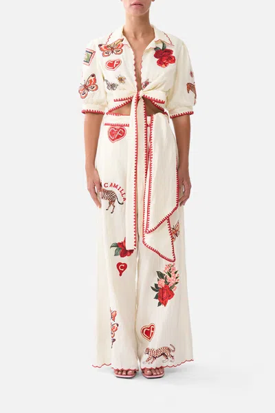 Camilla Scarf Belt Wide Leg Pant High Class Hookah In White