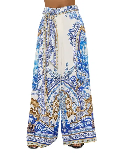 Camilla Scarf Belt Wide Leg Pants In Azul Adventures