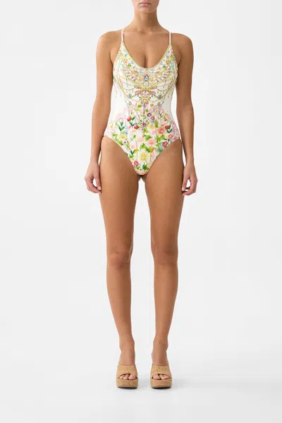 Camilla Scoop Neck One Piece With Cross Back Straps The Call Of Catalonia In White
