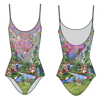 Camilla Scoop Neck One Piece With Scoop Back In Multi