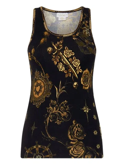 Camilla Scoop-neck Printed Tank Top In Black