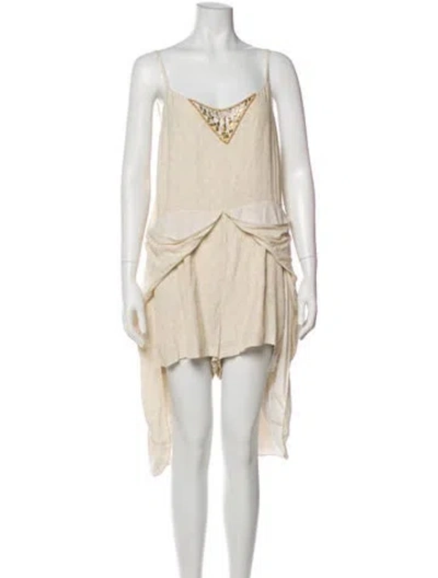 Pre-owned Camilla Scoop Neck Romper In Neutrals