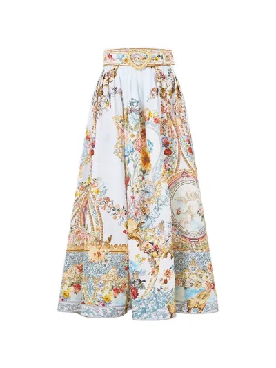 Camilla Seville Sweetheart Belted Midi Skirt In Blue