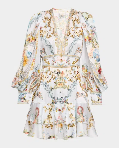 Camilla Seville Sweetheart Button-front Frill Dress In Multi