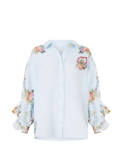 Camilla Seville Sweetheart Frill-detail Button Shirt In Blue