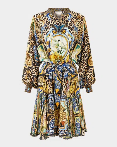 Camilla Short Tiered Shirtdress With Wide Waist Tie Sevillian Style In Multi