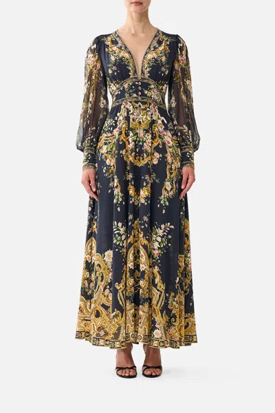 Camilla Shaped Waist V-neck Maxi Dress Versailles Or Die In Multi