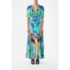 Camilla Shaped Waistband Dress With Flutter Sleeves In Multi