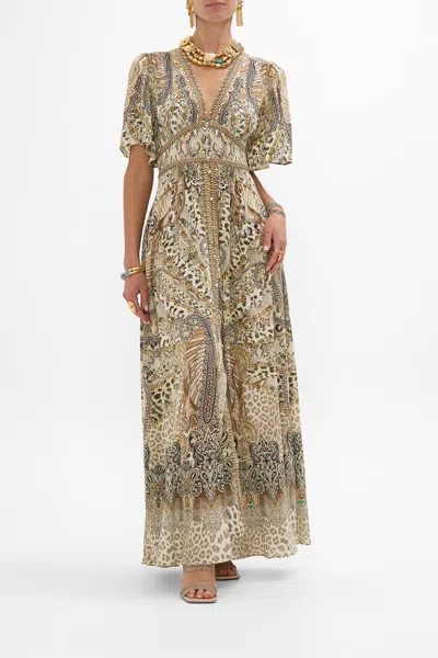 Camilla Shaped Waistband Dress With Flutter Sleeves The Throne Room In Multi