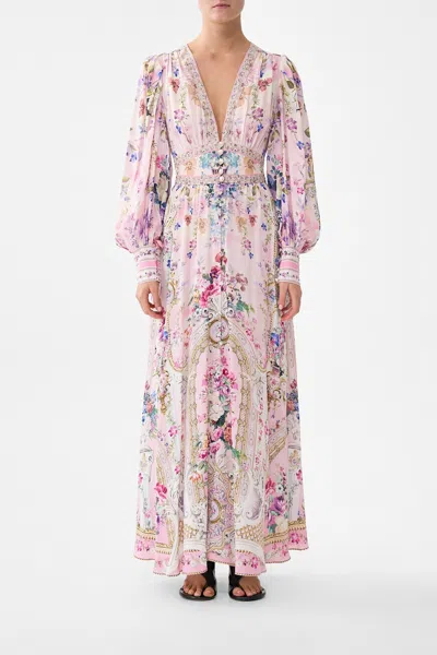 Camilla Shaped Waistband Dress With Gathered Sleeves Palatial Pastels In Pink